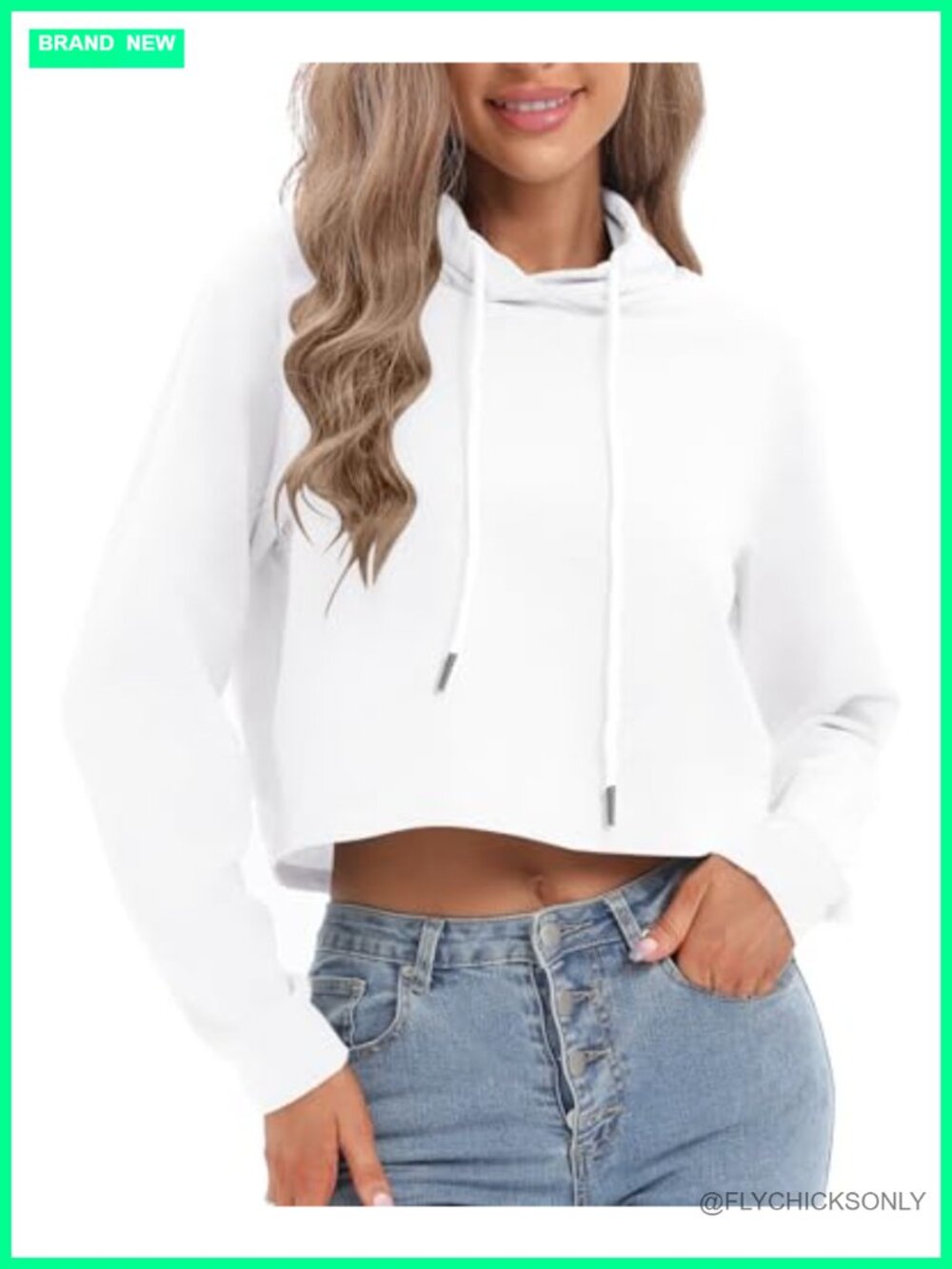 Women's Cropped Drawstring Hoodie Workout Sweatshirt Long Sleeve